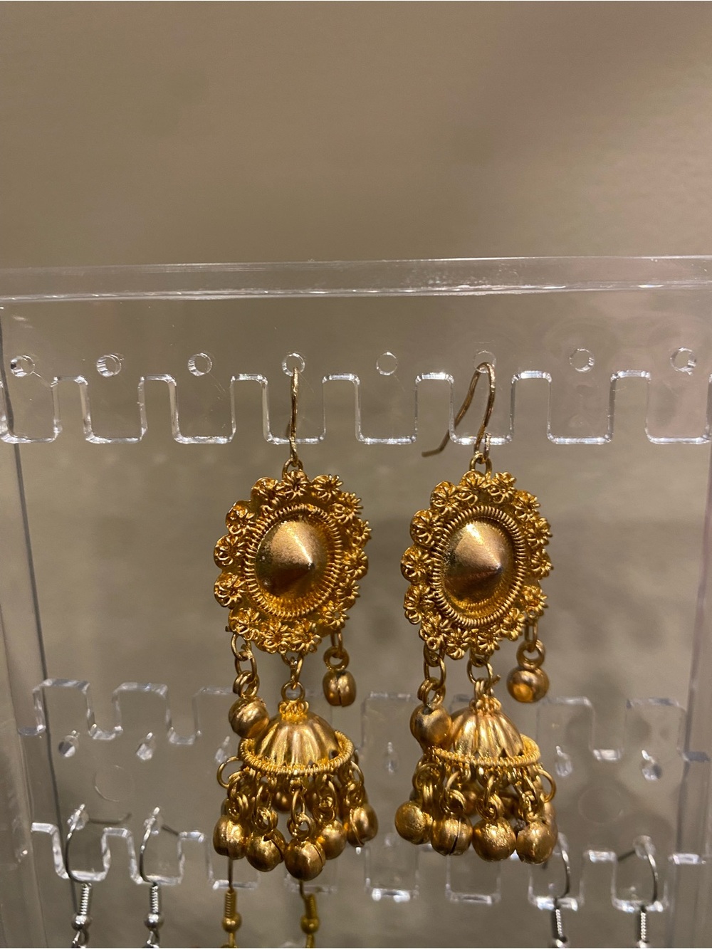 Ornate Gold-Tone Jhumka Drop Earrings with Floral Filigree